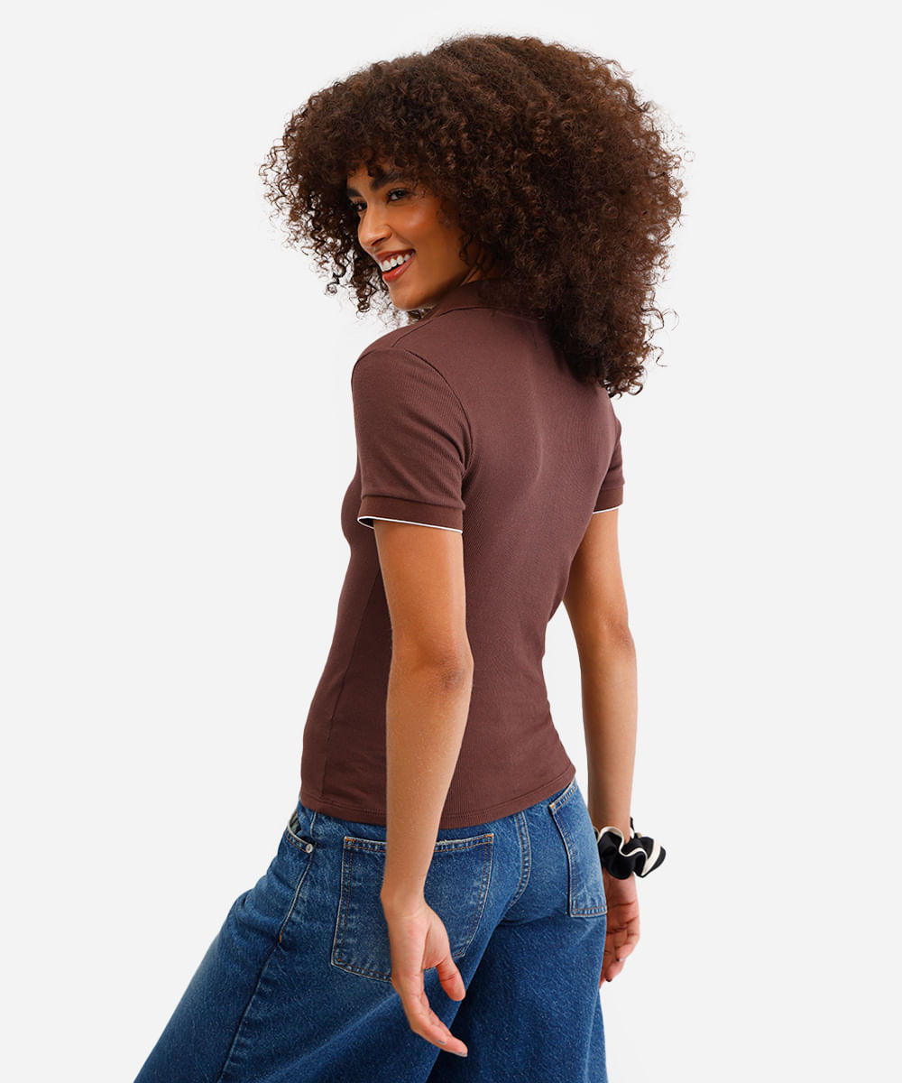 polo feminina de algodão manga curta marrom
