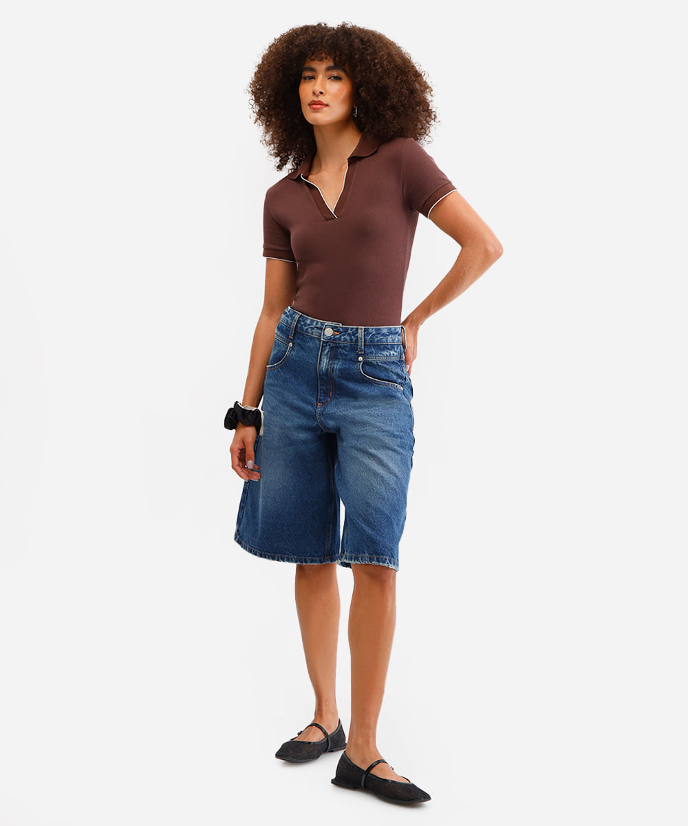 polo feminina de algodão manga curta marrom