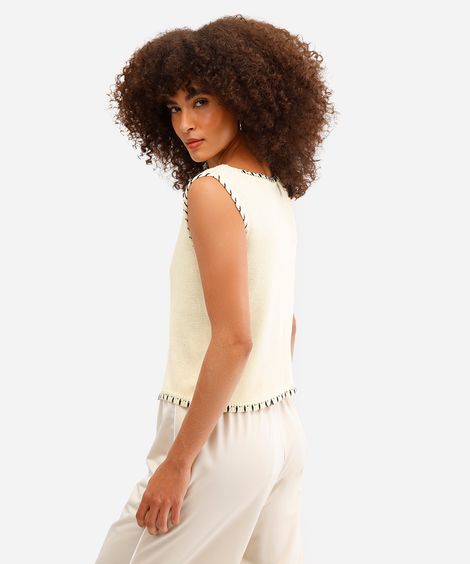blusa feminina de tricot com bordado amarela