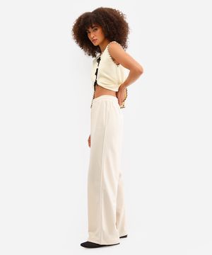 calça wide leg feminina cós elástico amarela