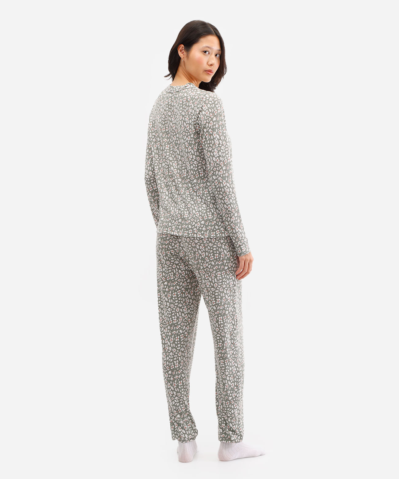 pijama longo feminino floral verde