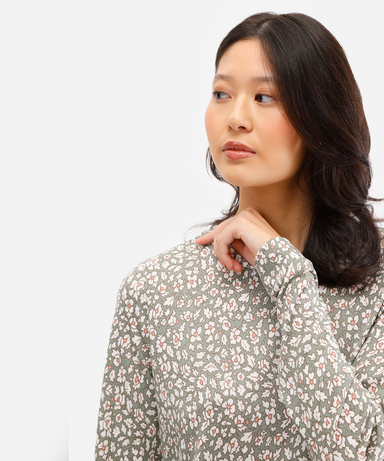 pijama longo feminino floral verde