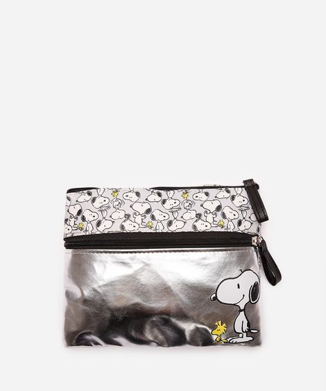 necessaire metalizada snoopy prateada