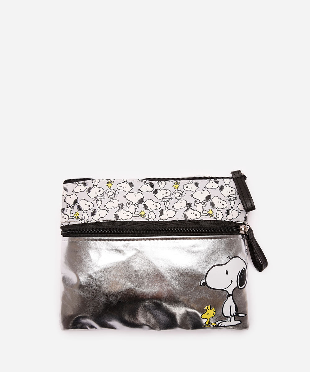 necessaire metalizada snoopy prateada