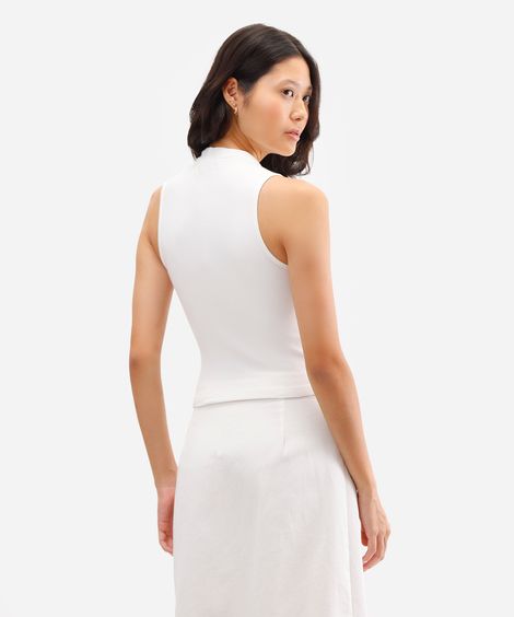 regata feminina de algodão básica gola alta branca