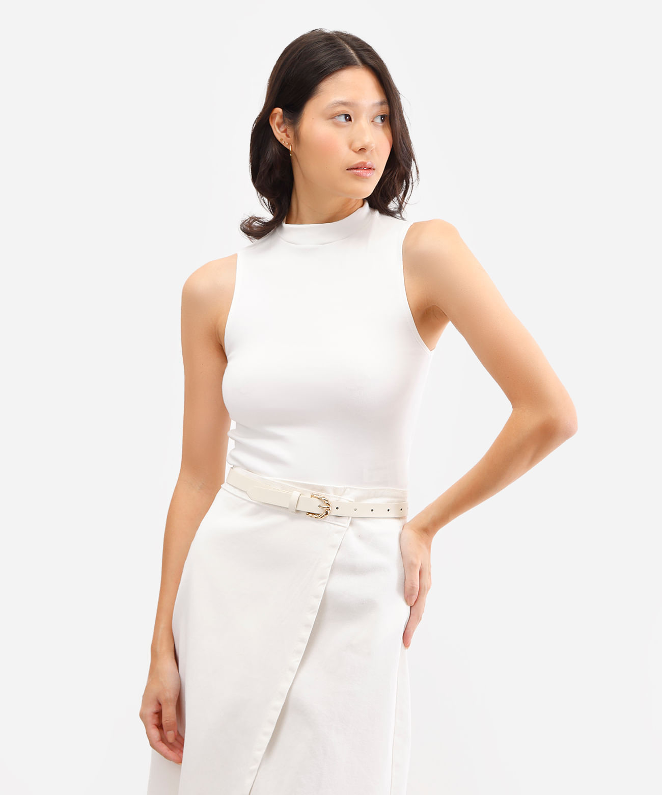 regata feminina de algodão básica gola alta branca