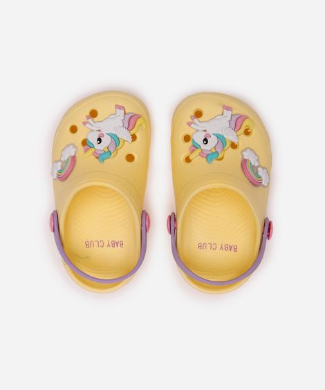 babuche infantil unicórnio amarela