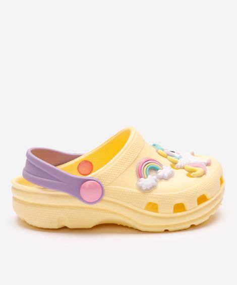 babuche infantil unicórnio amarela