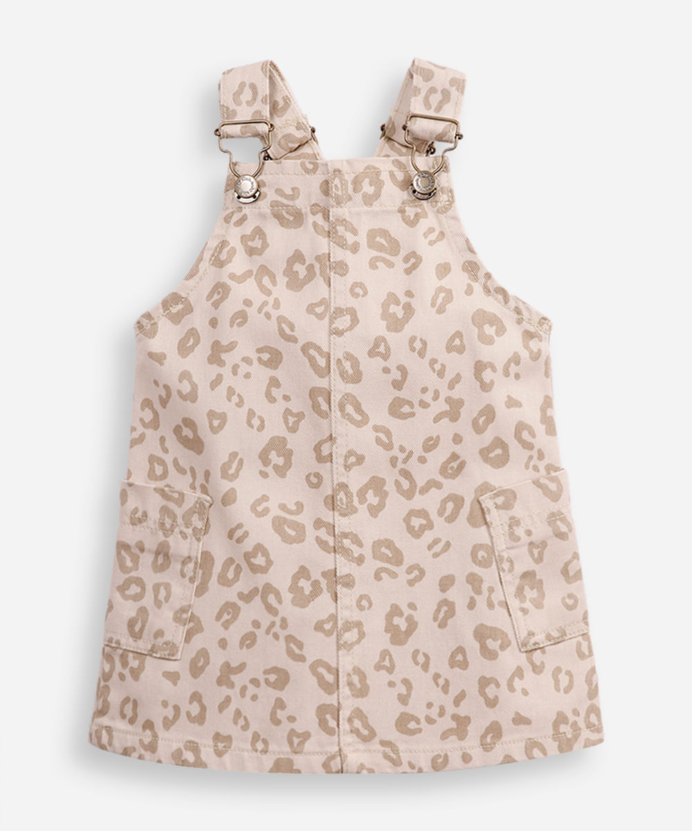 salopete de sarja infantil animal print bege