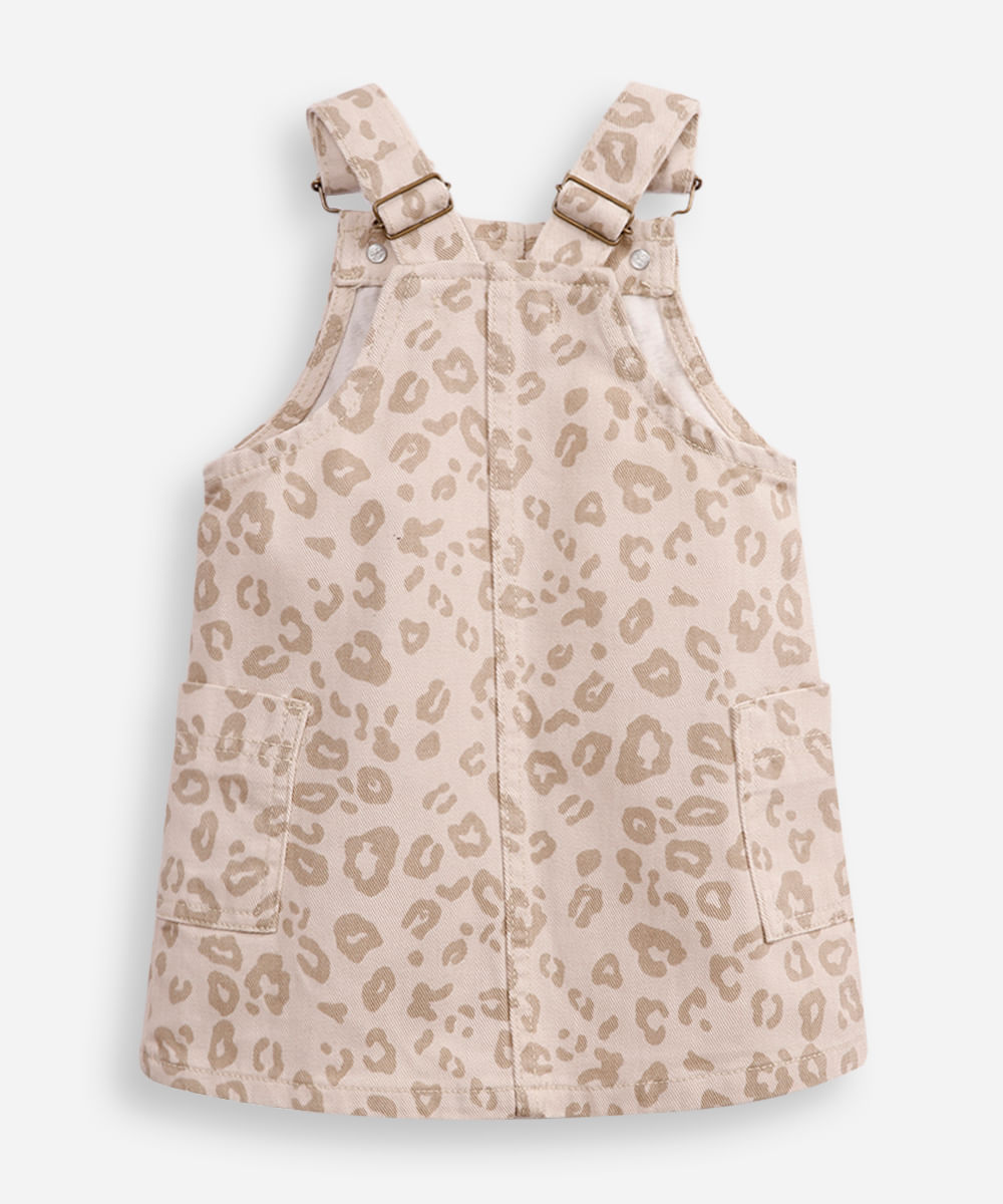 salopete de sarja infantil animal print bege