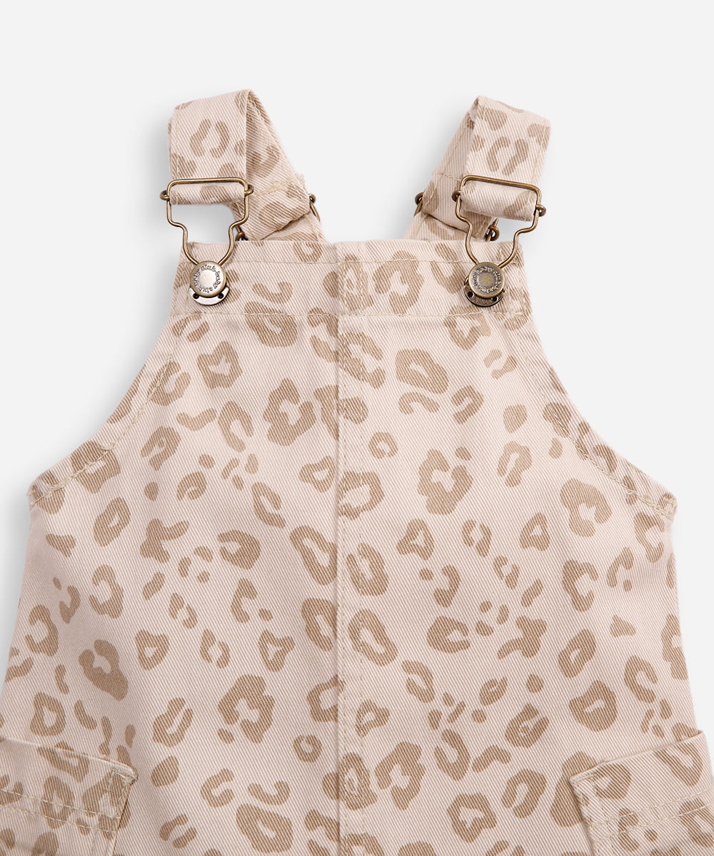 salopete de sarja infantil animal print bege