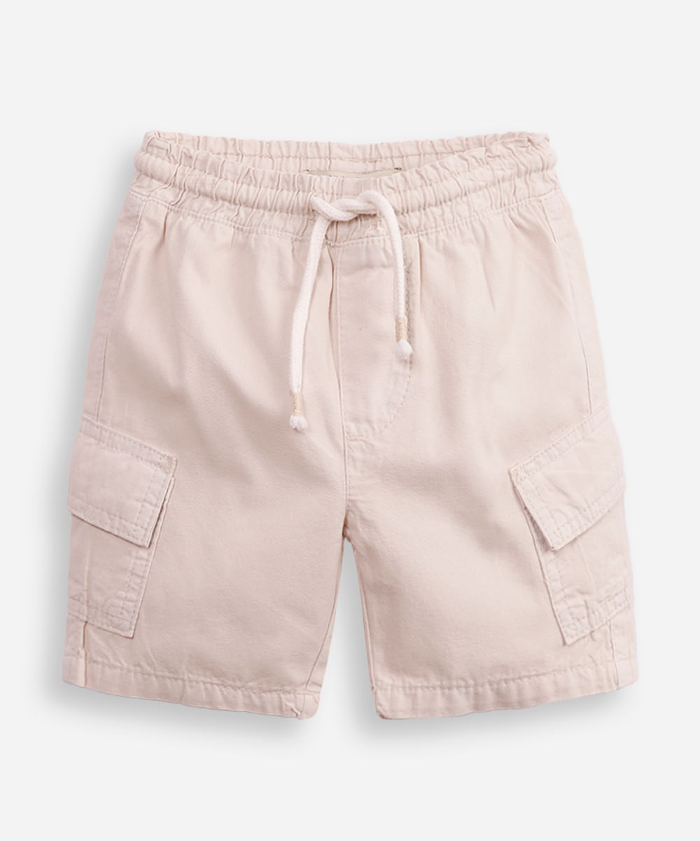 bermuda de sarja infantil com bolsos cargo bege