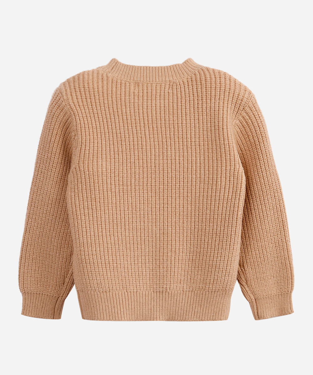 suéter infantil de tricot smile floral bege