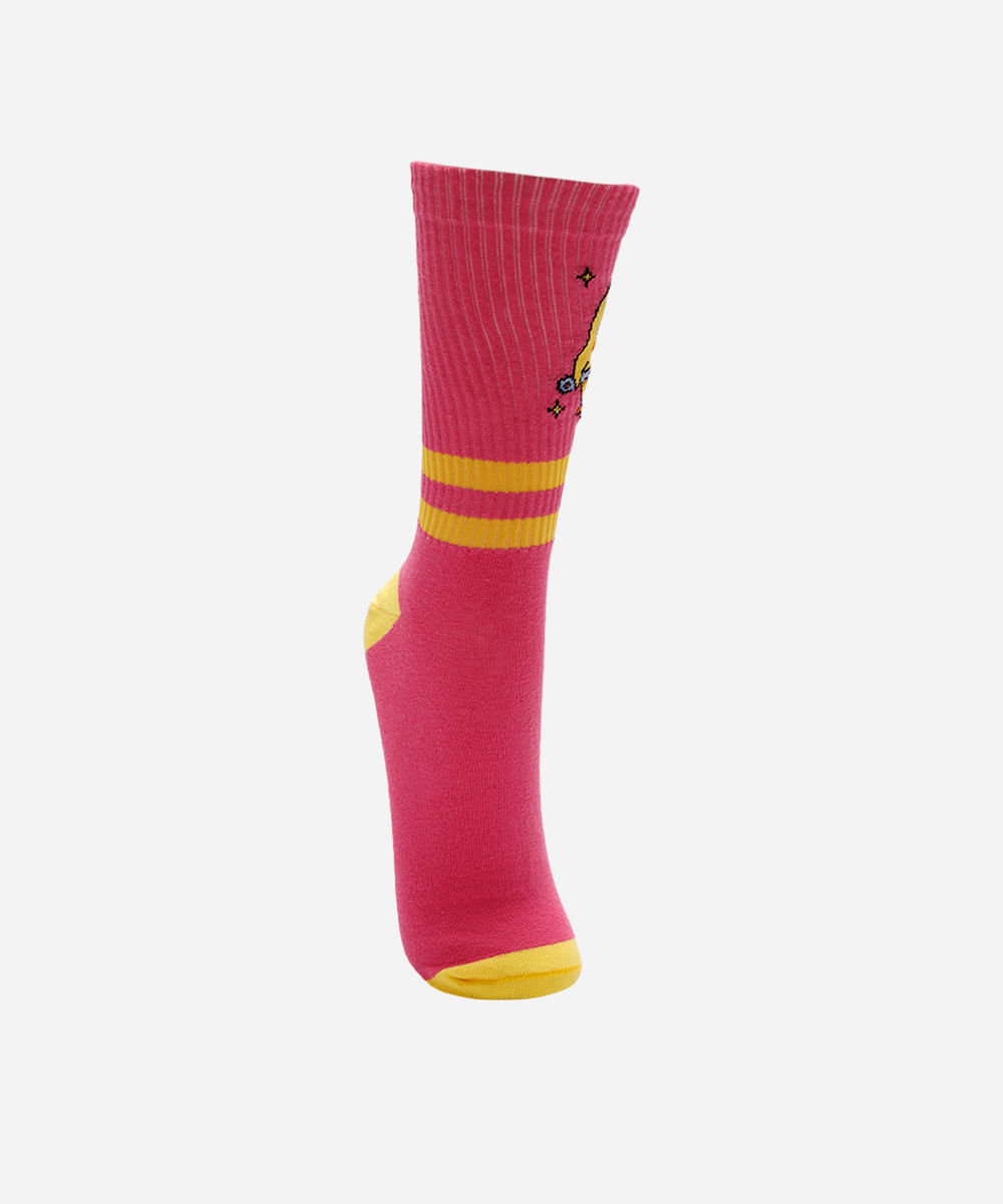 meia cano longo patinho rosa