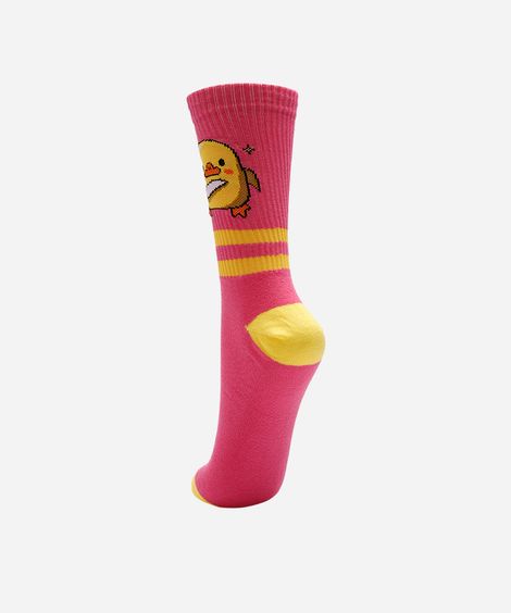 meia cano longo patinho rosa