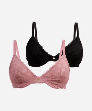 kit de 2 sutiãs meia taça sem bojo renda floral colorido