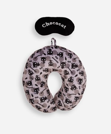 kit apoio de pescoço chococat com máscara cinza