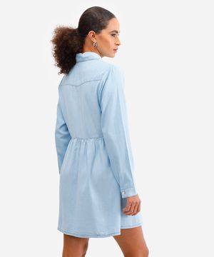 chemise curto feminino jeans manga longa azul