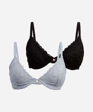 kit de 2 sutiãs meia taça sem bojo renda floral colorido