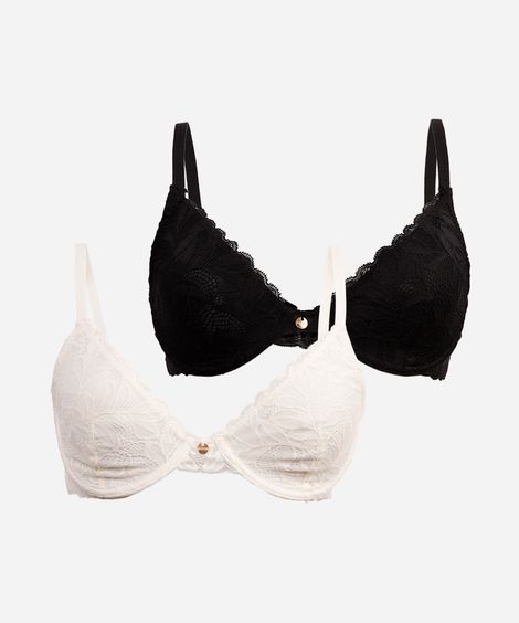 kit de 2 sutiãs meia taça sem bojo renda floral colorido