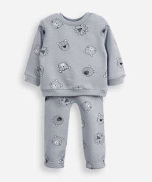 conjunto de moletom infantil longo bichinho azul