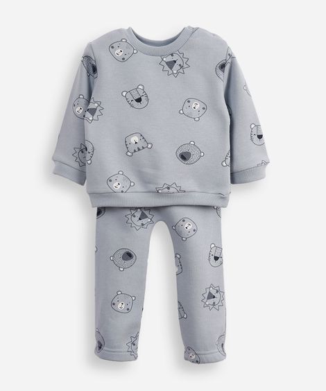 conjunto de moletom infantil longo bichinho azul
