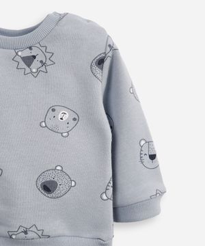 conjunto de moletom infantil longo bichinho azul