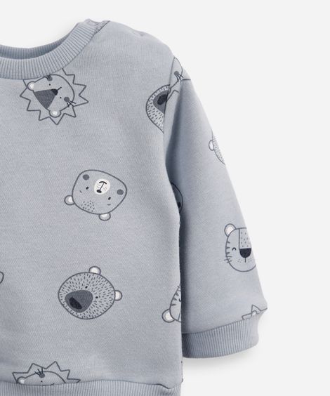 conjunto de moletom infantil longo bichinho azul
