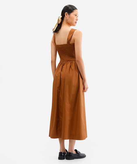 vestido midi feminino de algodão com lastex marrom