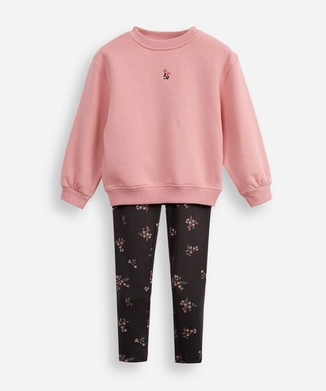 conjunto infantil longo de moletom tulipa rosa