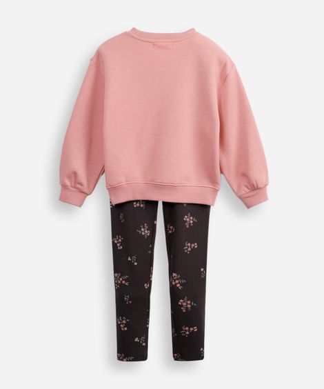 conjunto infantil longo de moletom tulipa rosa