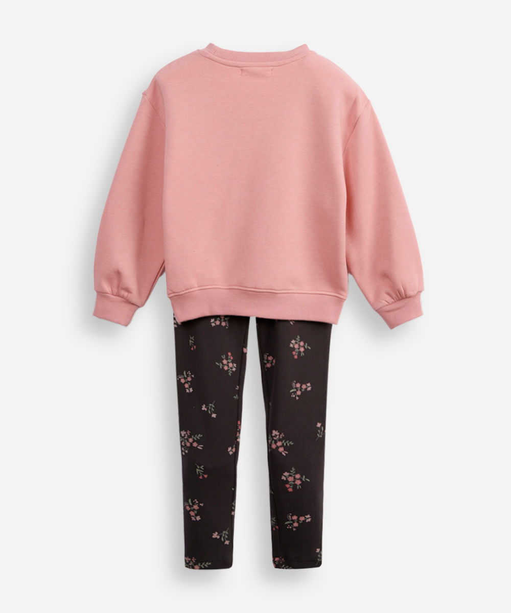 conjunto infantil longo de moletom tulipa rosa