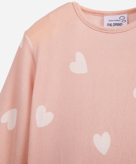 pijama longo infantil coração rosa