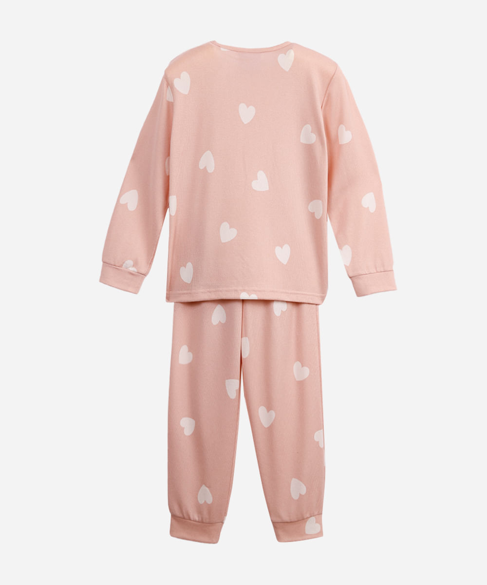 pijama longo infantil coração rosa