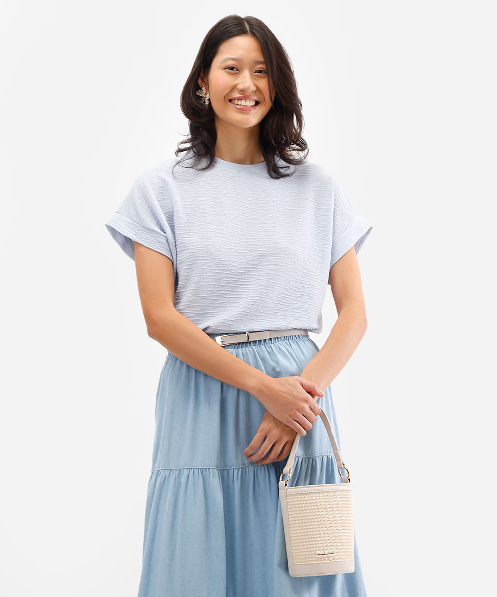 camiseta manga japonesa texturizada azul