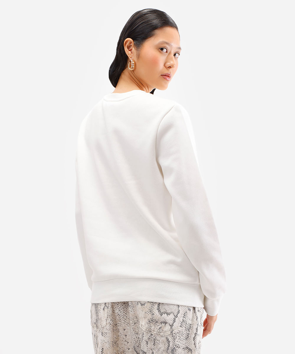 blusa básica feminina de moletom manga longa off white