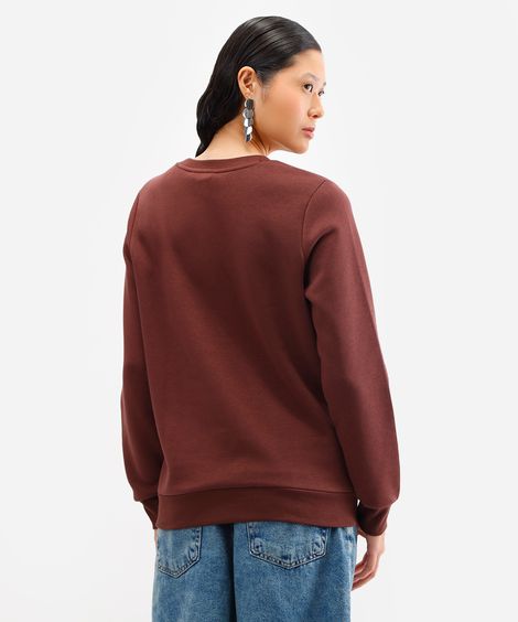 blusa básica feminina de moletom manga longa marrom