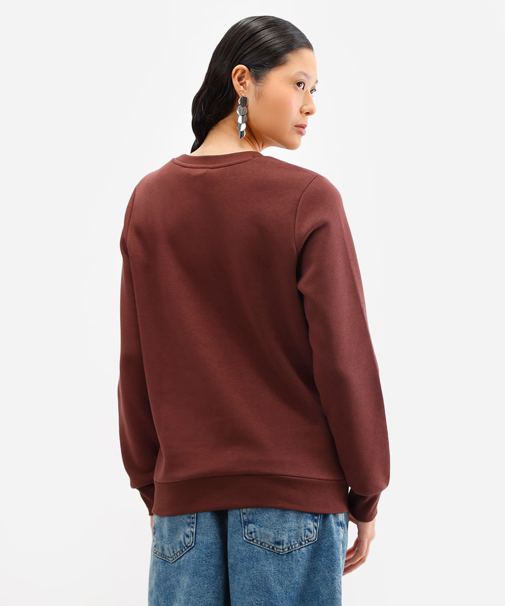 blusa básica feminina de moletom manga longa marrom