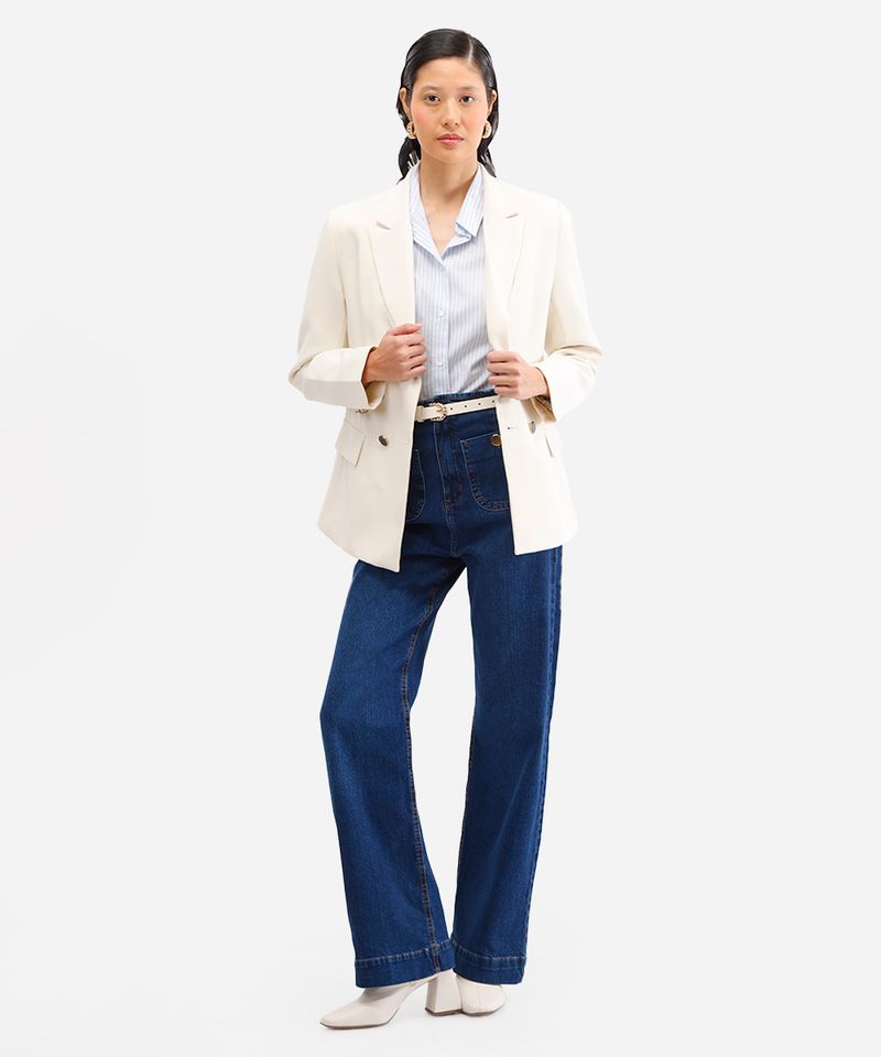 calça wide leg slim feminina jeans com bolsos azul