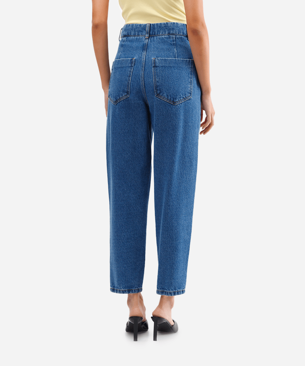calça barrel feminina jeans com recorte mindset lo de lui azul