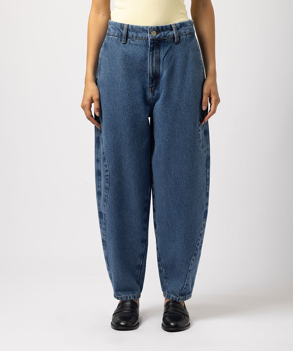 calça barrel feminina jeans com recorte mindset lo de lui azul
