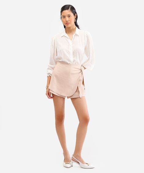 short saia feminino de linho com transpasse rosa