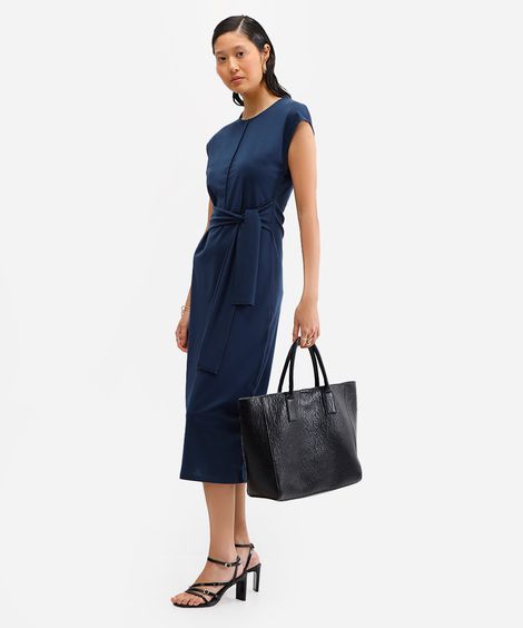 vestido midi feminino com faixa azul