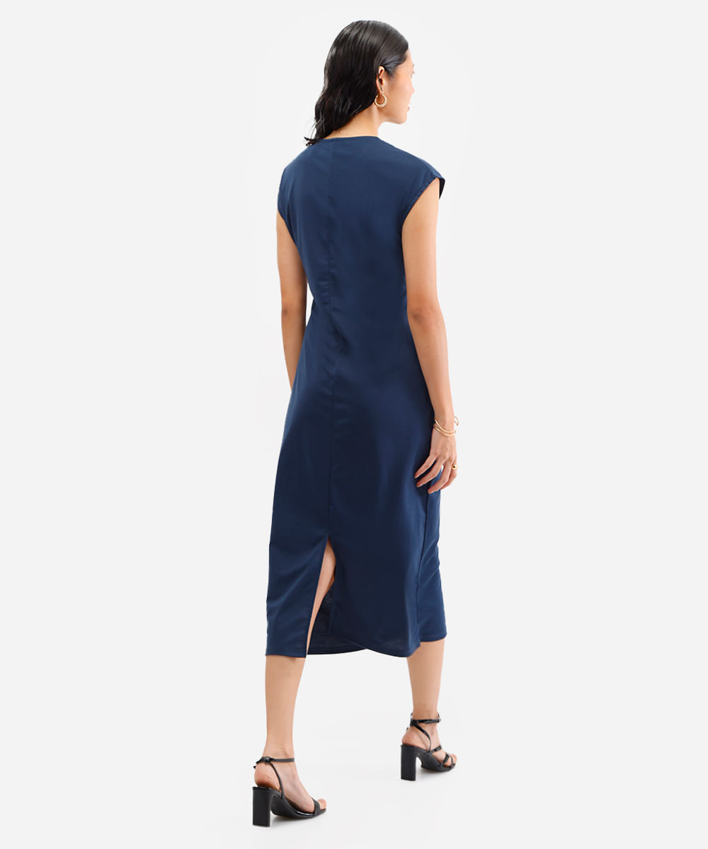 vestido midi feminino com faixa azul