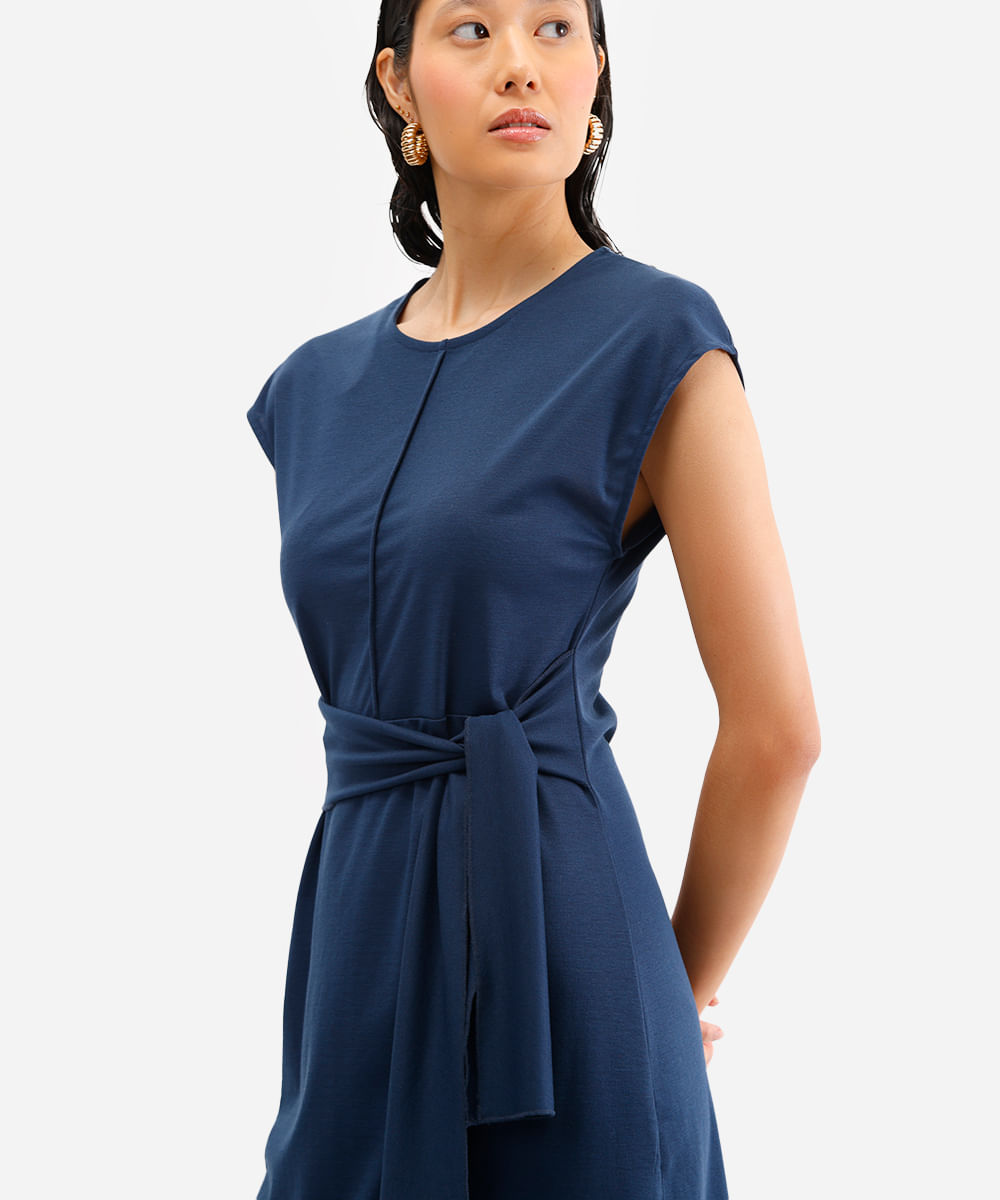 vestido midi feminino com faixa azul