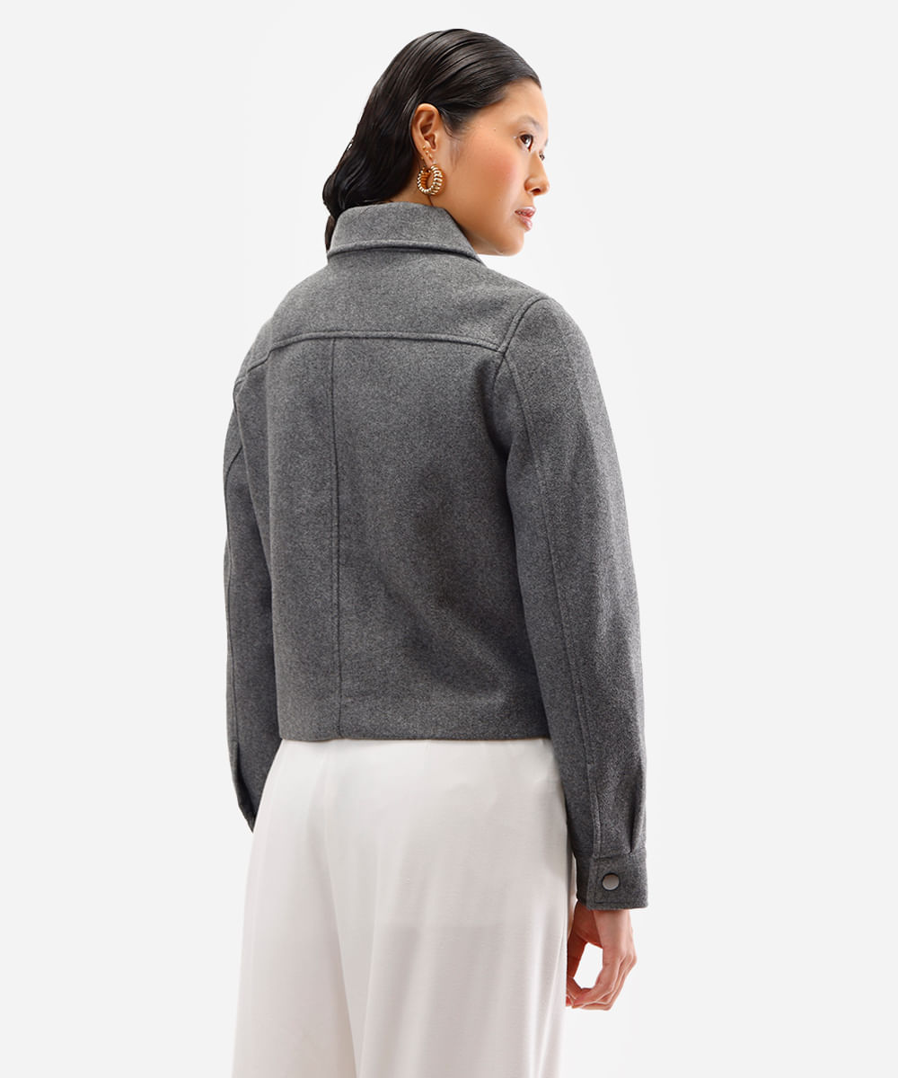 jaqueta feminina texturizada manga longa cinza