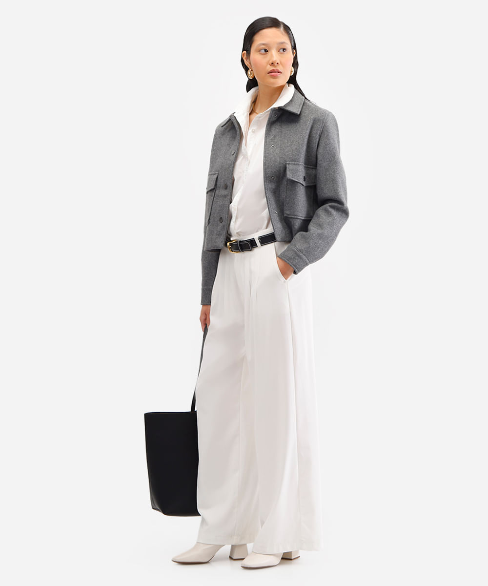 jaqueta feminina texturizada manga longa cinza