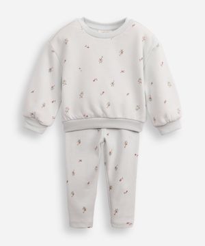 conjunto infantil longo de moletom floral azul