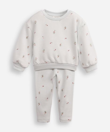 conjunto infantil longo de moletom floral azul