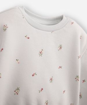 conjunto infantil longo de moletom floral azul